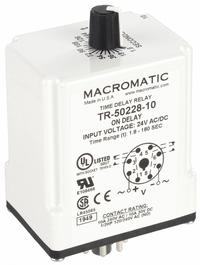MACROMATIC Single Function Time Delay Relay: Socket Mounted, 24V AC/DC, 10 A, 8 Pins/Terminals (MPN TR-50228-10). Key specifications — Brand: MACROMATIC.