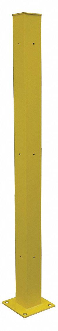 APPROVED VENDOR End Post: End, 72 in Overall Ht, Steel, Powder Coated, 5 in Post Dp, 5 in Post Wd (MPN 21XM02). Key specifications — Includes Mounting Hardware: Mounting Hardware Included; Material: Steel; Number of Rail Levels: 1; Product Type: Guardrail Post; Finish: Powder Coated; Includes: Holes 8 in on Center.