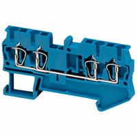 SCHNEIDER Terminal Block: DIN Rail Mounting Type, Spring Wire Termination, 4 Wire Terminals, 20 A (MPN NSYTRR24BL). Key specifications — Brand: SCHNEIDER; For Minimum Wire Size: 28 AWG; Wire Termination Style: Spring.