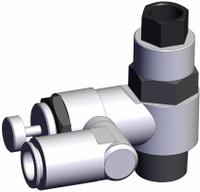 SMC Piloted Non-Return Valve: Universal Fitting, Knurled, 1/2 in Valve Body Size, Meter Out (MPN ASP630F-04-12S). Key specifications — attr947203: Brass/PBT; attr947205: SMC.