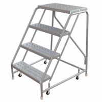 BALLYMORE Rolling Ladder: 3.3 ft Platform Ht, Assembled, Aluminum, Wt-Actuated, Perforated (MPN WLAR004246). Key specifications — Includes Handrails: Handrails Not Included; Material: Aluminum; Brand: BALLYMORE; Color: Gray.