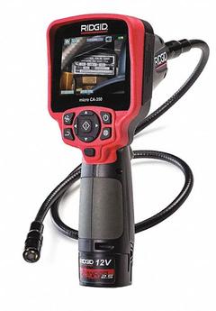 RIDGID Inspection Camera: 640 x 480, 3 ft Shaft Lg, 0.7 in Shaft Dia, 17 mm Camera Dia, TFT LCD (MPN 55898). Key specifications — Brand: RIDGID; Camera Pixel Resolution: 640 x 480; Features: Photo and Video Capture; Includes: USB Cable; Includes Probe: Camera Probe Included; Display Portability: Fixed; Camera Probe: Included.