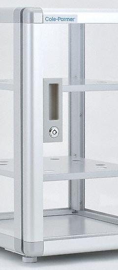 Desiccator Cabinet: Non-Vacuum, Rectangular, 2.47 cu ft Capacity, 15 in Overall Wd, 2 Shelves (MPN 7890281). Key specifications — Includes: (2) Stainless Steel Shelves; Material: Acrylic (Panels)/Aluminum (Frame)/Stainless Steel (Shelf); Brand: COLE-PARMER; Desiccator Shape: Rectangular.