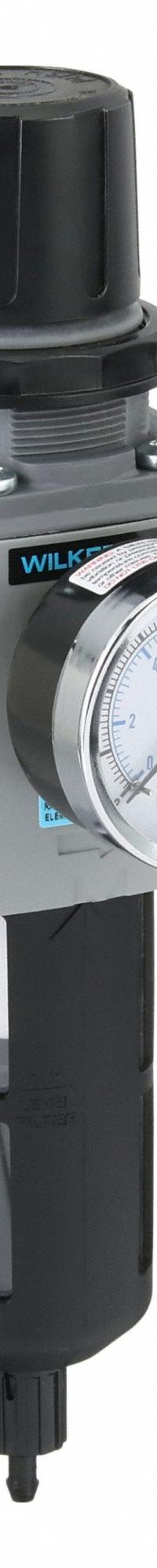 WILKERSON Filter/Regulator: 18 Series, 1/4 in NPT, 148 scfm, 5 micron, 0 psig to 125 psig, Aluminum (MPN B18-02-FKG0B). Key specifications — attr109419: WILKERSON; attr109429: Aluminum; attr109463: Yes; attr109467: Nitrile; attr109468: 18.