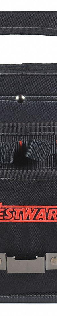 WESTWARD Tool Bag: 9 in W x 7 in D x 19 in H, Black, Polyester, 17 Pockets, 11 Inside Pockets (MPN 53JW35). Key specifications — Color: Black; Brand: WESTWARD; Material: Polyester.