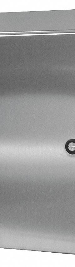 WIEGMANN Sloped Top Enclosure: 304 Stainless Steel, 16 in x 12 in x 8 in, NEMA 12/13/3R/4/4X, Hinged (MPN N412161208CSSST). Key specifications — Brand: WIEGMANN; Closure Method: 1/4-Turn Latch; Enclosure Material: 304 Stainless Steel; Knockouts: Not Included.