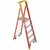WERNER Platform Stepladder: 5 ft Ladder Size, Fiberglass, 300 lb Load Capacity, 41 lb Wt (MPN PD6205-4C). Key specifications — Brand: WERNER; Included Features: Guard Rail.