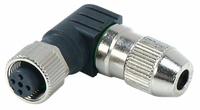 IFM M12 Circular Connector: A Coded, 4 Socket, M12 Female Thread, IP68, IDC, 90° Angle, Nylon (MPN E18061). Key specifications — Connector Body Type: Socket; Coding: A; Brand: IFM; Voltage Rating: 250V DC; Thread Size: M12; Mounting Type: Front Mounting; Mounting Style: Female Thread; IP Rating: IP68.