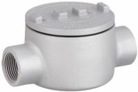 Conduit Outlet Body: Aluminum, GR, 2 in Trade Size, C Body, 76 cu in Body Capacity (MPN GRC200-A). Key specifications — Series: For Standard Body; Compatible Conduit Trade Size: 2 in; Thread Gender: Female; Hub Style: Threaded; Cover Included: Yes; Body Style: C; Connection Type: Threaded; Back Type: Round.