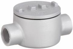 Conduit Outlet Body: Aluminum, GR, 2 in Trade Size, C Body, 76 cu in Body Capacity (MPN GRC200-A). Key specifications — Series: For Standard Body; Compatible Conduit Trade Size: 2 in; Thread Gender: Female; Hub Style: Threaded; Cover Included: Yes; Body Style: C; Connection Type: Threaded; Back Type: Round.