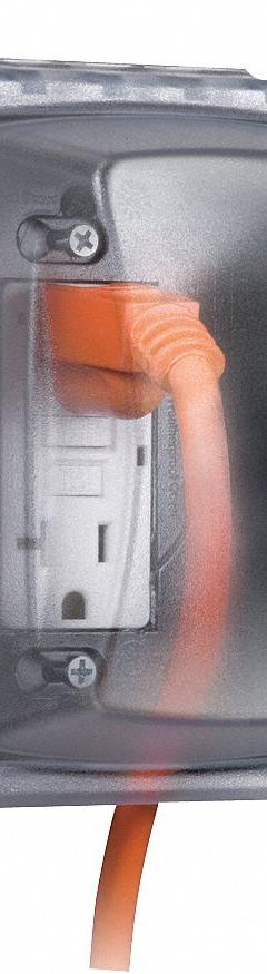 TAYMAC While In Use Weatherproof Cover: 1 Gangs, For Decora/GCFI Electrical Component Type, Clear (MPN MM410C). Key specifications — Brand: TAYMAC; Color: Clear; Cover Material: Polycarbonate; For Electrical Component Type: Decora/GCFI; Mounting Orientation: Horizontal or Vertical.