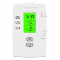 HONEYWELL HOME Low Voltage Thermostat: Heat and Cool, Manual, AUX/E/B/C/G/O/R/Terminal Designations (MPN TH2210DV1006/U). Key specifications — Application: Heat and Cool; Stages: 2H/1C Conventional, 2H/1C Heat Pump; Programming Capability: 5-2; Shape: Rectangle; Terminal Designations: Y; Temperature Control Range: 40° to 99°F; Changeover Type: Manual; Brand: HONEYWELL HOME.