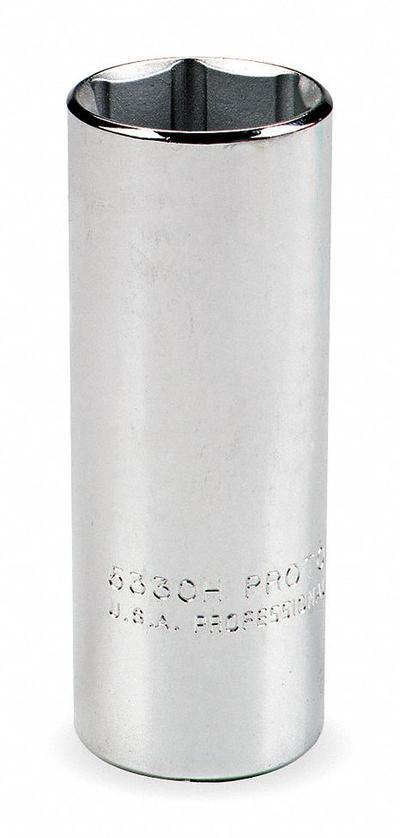 PROTO Socket: SAE, 1/2 in Drive Size, 7/8 in Socket Size, 6-Point, Deep, Chrome - 1/2" Drive Hand Sockets