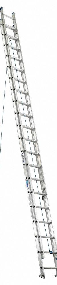 WERNER Extension Ladder: 40 ft Ladder Size, Aluminum, 250 lb Load Capacity, 86 lb Wt, 2 Sections (MPN D1340-2). Key specifications — Color: Silver; Brand: WERNER; Included Features: Rope and Pulley; Removable Fly: Removable.