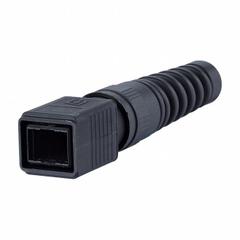 METZ CONNECT Plug Housing: Plug Housing Bend Protected, 1 Ports, Plastic, IP65/IP6X/IPX7, Black (MPN 1401055002KE). Key specifications — Brand: METZ CONNECT; IP Rating: IP65; Product Type: Plug Housing Bend Protected; Color: Black; Material: Plastic; Compatible Inserts: OpDAT Industry 2LC Plug Insert; Housing Type: Plug.
