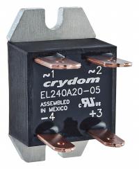 CRYDOM Solid State Relay: Surface Mounted, 10 A Max Output Current, SCR, AC Output (MPN EL240A10R-24). Key specifications — Brand: CRYDOM; Current Type: DC; Electrical Connection: Quick-Connect; Finger Safe: No; Input Current: 19 mA; Maximum Output Current without Heat Sink: 9 A; Mounting Style: Panel; Output Voltage: 24 to 280V AC.