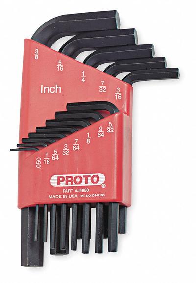 PROTO Hex Key Set: 11 - 15 Pieces, L, SAE, Std End, Short, 13 Pieces, Holder - L-Shaped Hex Key Sets