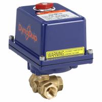DYNAQUIP CONTROLS Electrically Actuated Three-Way Ball Valve: 1/2 in, Brass, 120V AC, L Flow (MPN EYHG3AUE20). Key specifications — Included Mounting: ISO 5211 Actuator Mounting Pad; Brand: DYNAQUIP CONTROLS; Actuator Features: Manual Override.