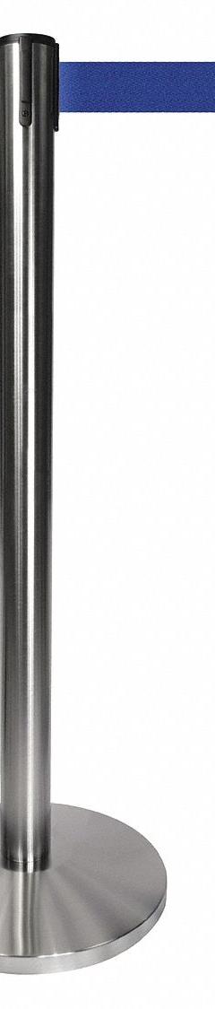QUEUEWAY Barrier Post with Belt: Blue, No Pattern, No Legend, 10 ft Belt Lg, Silver, 10 ft x 2 in (MPN QPLUS-1S-L5). Key specifications — Base Material: Metal Alloy; Belt Color: Blue; Brand: QUEUEWAY; Post Material: Metal Alloy; Post Color: Silver; Message: No Legend.