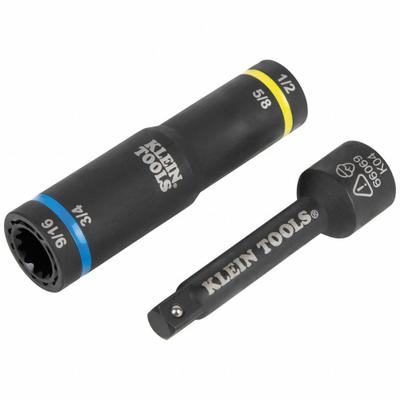 KLEIN TOOLS: 1/2 in Drive Size, 1/2 to 9/16 in Socket Size - Flip Socket Sets