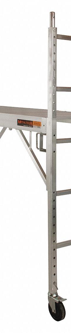 METALTECH Scaffold: Aluminum, 2.5 ft to 6.1 ft, 74 in x 30.8 in, 700 lb Load Capacity (MPN I-CAISC). Key specifications — Brand: METALTECH; Height Adjustability: Adjustable Height; Included Components: (2) Ladders; Max Stackable Units: 2.