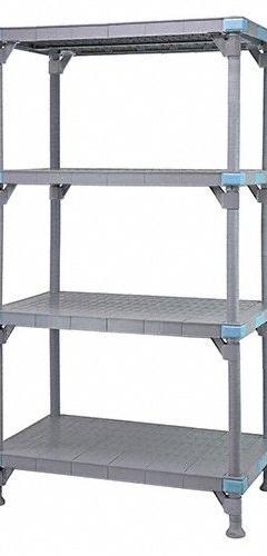 QUANTUM STORAGE SYSTEMS Shelving Unit: 36 in x 18 in, 62 in Overall Ht, 4 Shelves, Quick-Adjust (MPN QP183662SS-4). Key specifications — Resistance Properties: Abrasive Chemical-Resistant; Shelf Adjustment Type: Quick-Adjust; Frame Material: Polypropylene; Shelving Material: Polypropylene; Brand: QUANTUM STORAGE SYSTEMS.