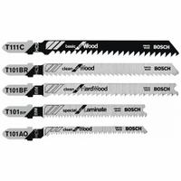BOSCH Jigsaw Blade: 10/14/20/8, 3 in_4 in_3 1/4 in Blade Lg, T Shank, Laminates/Wood, 5 Pieces, 5 PK (MPN TPW005). Key specifications — attr1097716: Solid Stock; attr1097719: 10; attr1097721: High Speed Steel; attr1097728: BOSCH.