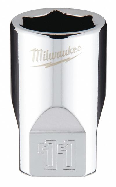 MILWAUKEE Standard Socket: Metric, 1/4 in Drive Size, 11 mm Socket Size, 6-Point - Anti-Roll Hand Sockets