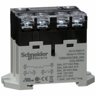 SCHNEIDER Enclosed Power Relay: DIN-Rail & Surface Mounted, 25 A Current Rating, 24V AC - Combination DIN-Rail & Surface-Mounted Relays