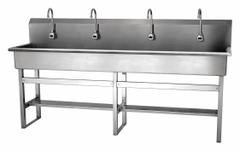SANI-LAV Wash Station: 45 in Overall Ht, 77 in Bowl Lg, 8 in Bowl Dp, 0.5 gpm Flow Rate, Sensor (MPN 58FBL-0.5). Key specifications — Includes Side Splash: Side Splash Not Included; Power Source: Battery Powered; Brand: SANI-LAV.