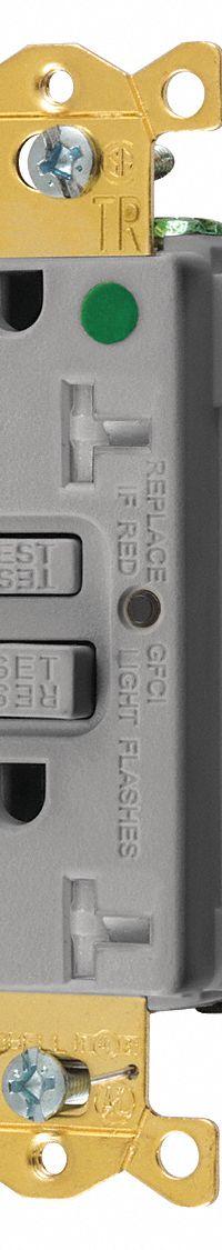 HUBBELL GFCI Receptacle: Hospital Grade, Duplex, 5-20R, Gray, GFCI, 125V AC, 20 A, 2 Pole / 3 Wire (MPN GFRTW83GRY)