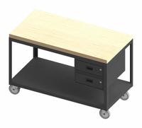 DURHAM MFG Workbench: Fixed Ht, Butcher Block, 60 in x 30 in, 1,200 lb Overall Load Capacity (MPN HMT-3060-2-MT-2DR-95). Key specifications — Assembly: Fully Assembled; Wheel Material: Polyurethane; Frame Material Finish: Powder Coated; Mobility: Casters; Height Adjustability: Fixed Height; Frame Construction: Welded Only; Brand: DURHAM MFG; Caster Mount Type: Plate.