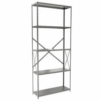 HALLOWELL Metal Shelving: Standalone, Medium-Duty, 36 in x 12 in, 84 in Overall Ht, 5 Shelves (MPN F5510-12HG). Key specifications — Frame Material: Steel; Shelving Material: Steel; Assembled: Unassembled; Color: Gray; Brand: HALLOWELL.