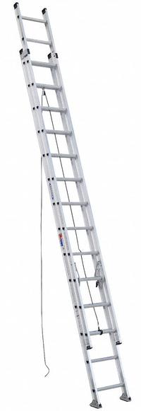 WERNER Extension Ladder: 28 ft Ladder Size, Aluminum, 300 lb Load Capacity, 56 lb Wt, 2 Sections (MPN D1528-2). Key specifications — Color: Silver; Brand: WERNER; Included Features: Rope and Pulley; Removable Fly: Removable.