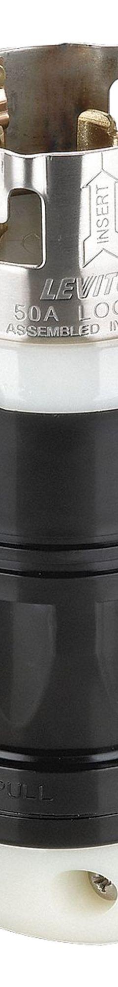 LEVITON Locking Plug: Non-NEMA, Black/White, 125/250V AC, 50 A, 3 Pole, 4 Blade (MPN CS6365C). Key specifications — Brand: LEVITON.