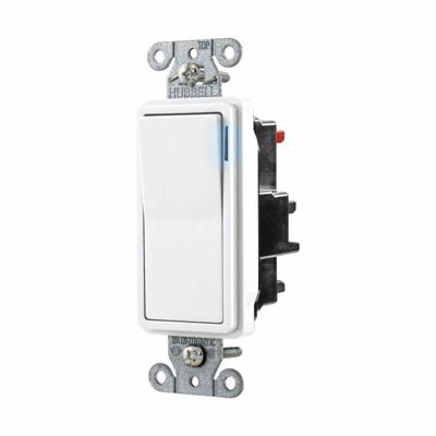 HUBBELL Wall Switch: Rocker Switch, Single Pole, Maintained, White, 120/277V AC - Rocker Wall Switches
