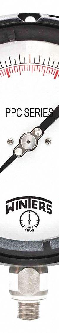 WINTERS Process Pressure Gauge: 0 psi to 800 psi, Reflective White, 4 1/2 in Dial, 1/4 in NPT Male (MPN PPC5058R1WBW). Key specifications — Brand: WINTERS; Pointer Color: Black; Accuracy: ±0.5%; Dial Color: Reflective White; Gauge Wetted Parts: Stainless Steel; Case Material: Phenolic; Vibration Resistance Properties: Field-Fillable; Pressure Range: 0 psi to 800 psi.
