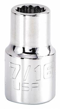PROTO Socket: SAE, 1/2 in Drive Size, 7/16 in Socket Size, 12-Point, Std, Chrome, Not Tether Capable (MPN J5414N). Key specifications — attr1204417: PROTO; attr1204392: Chrome.