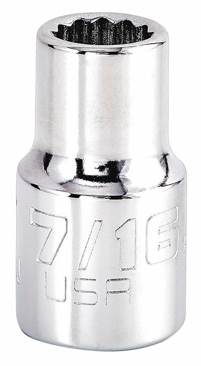 PROTO Socket: SAE, 1/2 in Drive Size, 7/16 in Socket Size, 12-Point, Std, Chrome - 1/2" Drive Hand Sockets