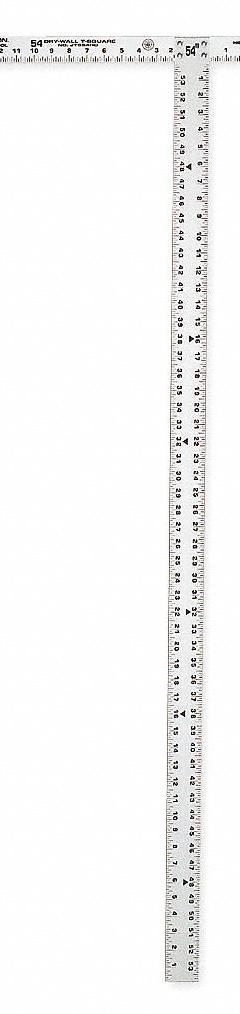 JOHNSON LEVEL Drywall T-Square: 24 in Base Lg, 24 in x 1 1/4 in, 54 in x 2 in, Clear, Unfinished (MPN JTS54HD). Key specifications — attr936133: Printed; attr936134: 1/8 in; attr934763: JOHNSON LEVEL; attr984589: Inch; attr984960: Plastic.