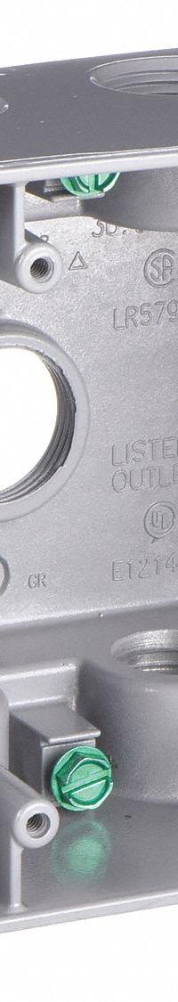 BELL Electrical Box: Aluminum, Square, 2 Gangs, 3/4 in Hub Size, 36 cu in Capacity, Gray (MPN 5388-0). Key specifications — Color: Gray; Brand: BELL.