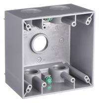 BELL Electrical Box: Aluminum, Square, 2 Gangs, 3/4 in Hub Size, 36 cu in Capacity, Gray (MPN 5388-0). Key specifications — Color: Gray; Brand: BELL.