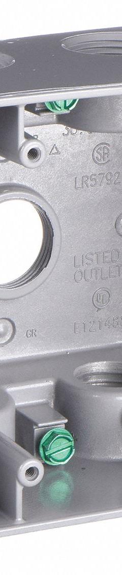 BELL Electrical Box: Aluminum, Square, 2 Gangs, 3/4 in Hub Size, 36 cu in Capacity, Gray (MPN 5388-0). Key specifications — Color: Gray; Brand: BELL.