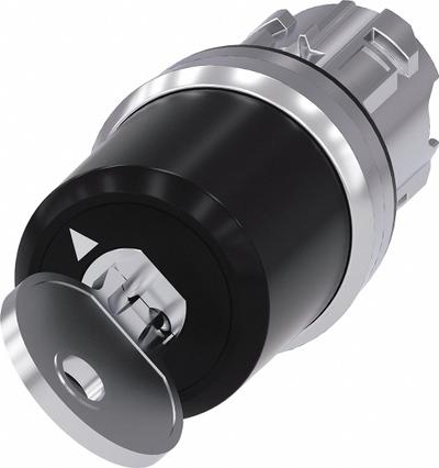 Siemens Keyed Selector Switch: 2 Position, 22 mm Panel Mounting Size - Panel-Mounted Key Switches without Contacts