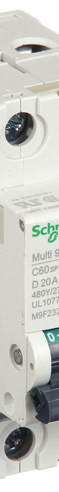 SCHNEIDER IEC Supplementary Protector: 20 A Amps, 14kA at 240V AC, Screw Clamp, C60SP, D (MPN M9F23220). Key specifications — attr195785: Screw Clamp; attr195787: 240/415/440V AC; attr195786: D; attr195783: Not Rated; attr195784: 14kA at 240V AC; attr215906: C60SP; attr211128: SCHNEIDER.