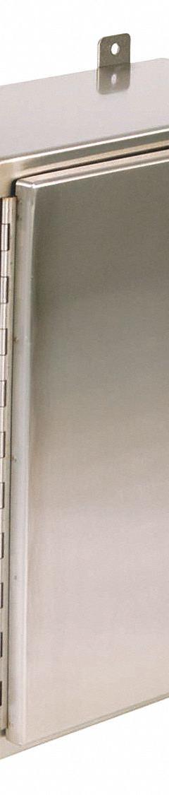 WIEGMANN Enclosure: 304 Stainless Steel, 24 in x 20 in x 6 in, NEMA 12/3R/4/4X, Solid Cover, Hinged (MPN SSN42420063PT). Key specifications — Brand: WIEGMANN; Closure Method: Padlock Hasp; Enclosure Material: 304 Stainless Steel; Knockouts: Not Included.