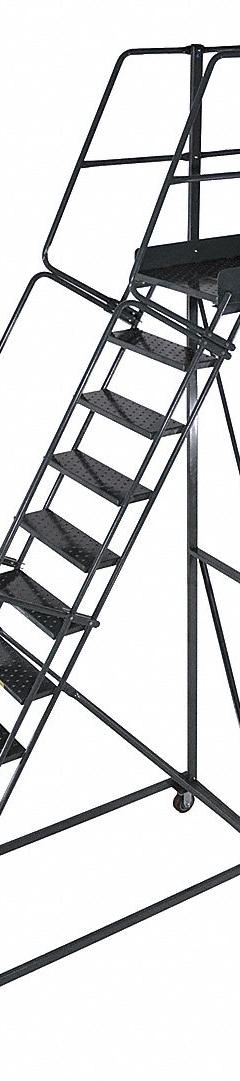 BALLYMORE Rolling Cantilever Ladder: 11.7 ft Platform Ht, Unassembled, Locking Casters, Steel (MPN CL-14-35-P). Key specifications — attr1051489: Gray; attr1051483: BALLYMORE; attr1051499: Double Handrails; attr1051504: Steel.