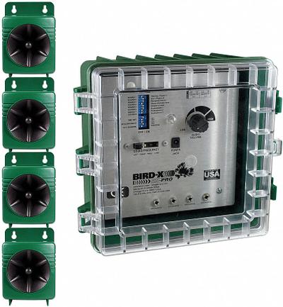 BIRD-X Electronic Bird Repeller: 3,600 sq ft Coverage Area, Wall Mount, Electric - Audio Bird Repellents