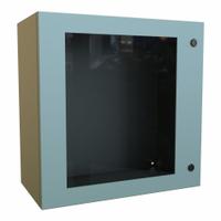 HAMMOND Electrical Enclosure: Steel, 24 in x 24 in x 12 in, NEMA 12/3R/4, Solid with Window Cover (MPN EN4SD242412WGY). Key specifications — Closure Method: 1/4-Turn Latch; Brand: HAMMOND; Knockouts: Not Included.
