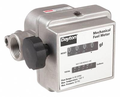 Dayton Mechanical Flowmeter: Mechanical Flowmeter, Diesel/Gasoline/Oils, Aluminum - Nutating Disc Totalizers for Fuels